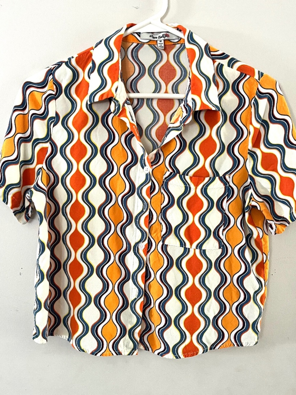 Miss Selfridge Retro Print Cropped Button Down Shirt, Medium